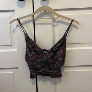UO floral Rouched Cropped Tank Top
